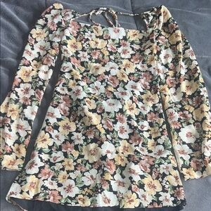 Abbeline Black Floral Mini Dress with Yellow & Blush Blooms